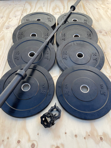 120kg Barbell & Bumper Weight Plates Package