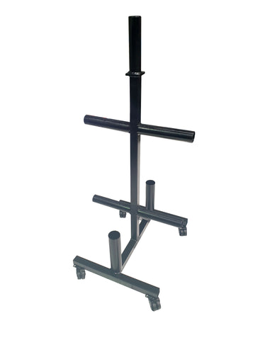 Weights tree for olympic size plates with barbell holders and castor wheels